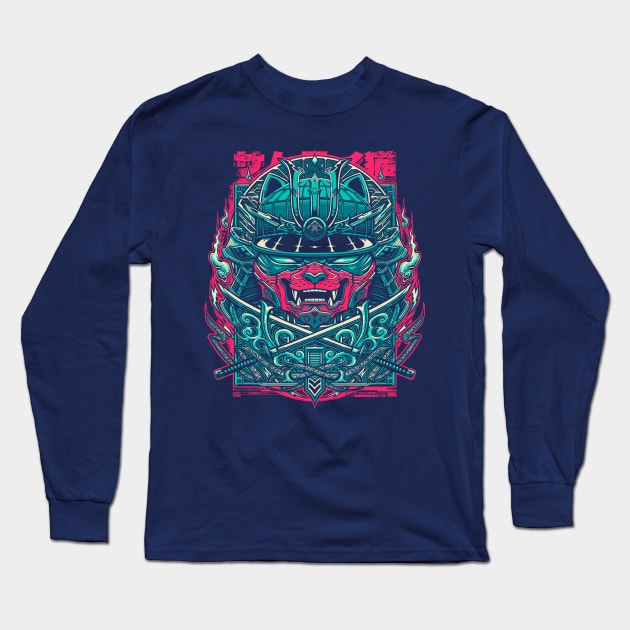 Cyber Samurai Cat Long Sleeve T-Shirt by StudioM6